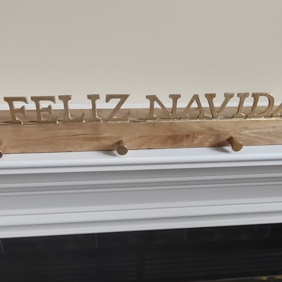 Threshold Stocking Wooden Holder Feliz Navidad Golden Letters 26in L - Picture 7 of 12